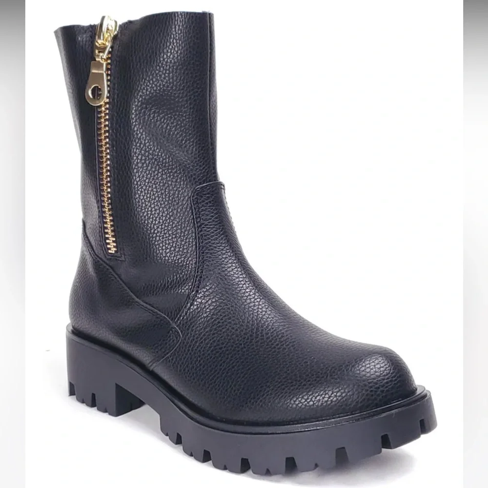 NWT black soft faux leather Renee combat boots 8M - Picture 1 of 14